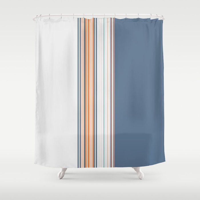 blue striped shower curtain