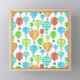 Hot Air Balloons Pattern - Green and Yellow Pallette Framed Mini Art Print