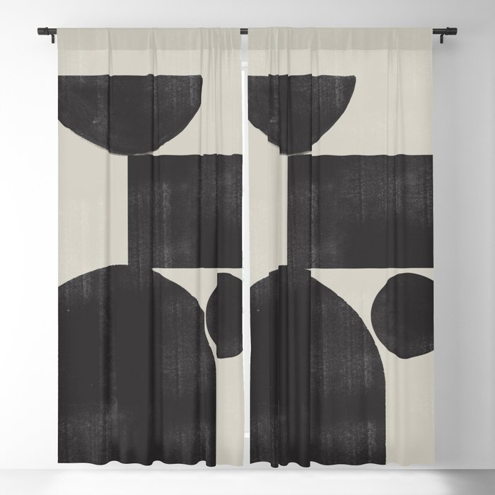 Abstract Black and Beige Geometric No. 1 Blackout Curtain