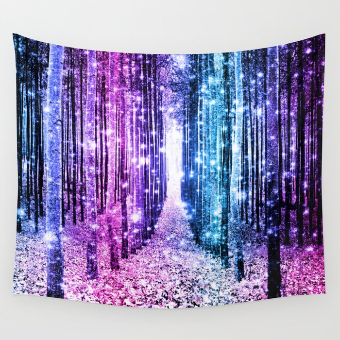 Magical Forest : Aqua Periwinkle Purple Pink Ombre Sparkle Wall Tapestry