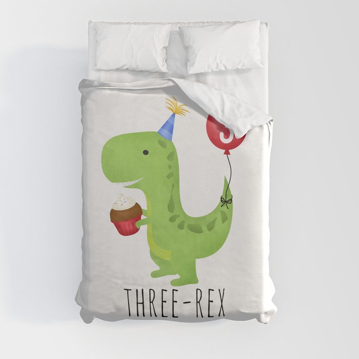 Three-Rex (Green Dinosaur) Duvet Cover