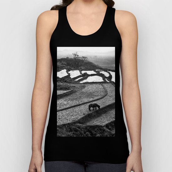 Horses on rice paddies in northern Vietnam Unisex Tank Top