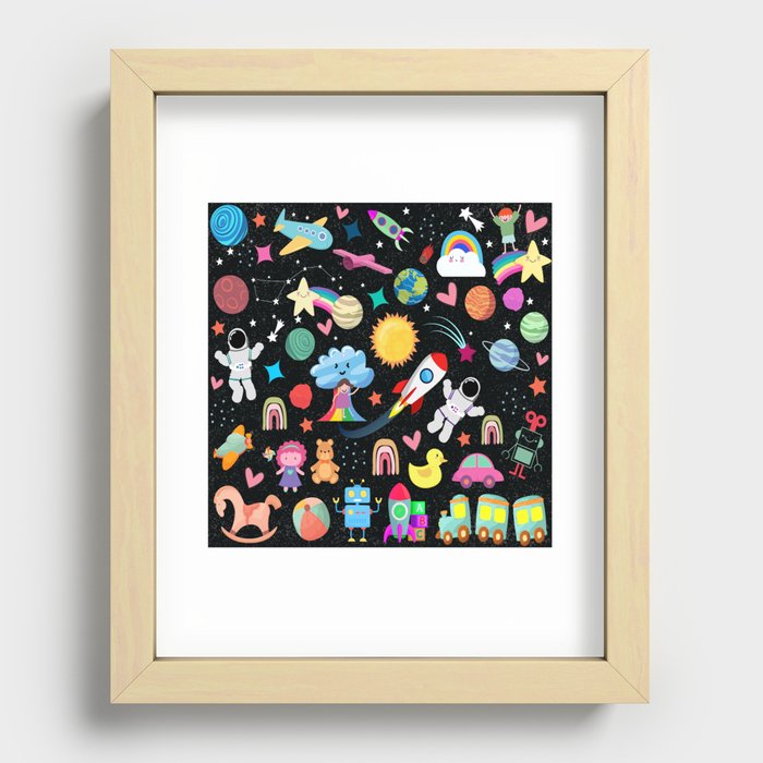 Astronaut and space pattern gift for kids Recessed Framed Print