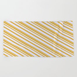 [ Thumbnail: Goldenrod & Lavender Colored Lined/Striped Pattern Beach Towel ]
