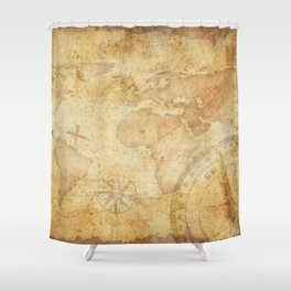 aged treasure map with compass background Shower Curtain