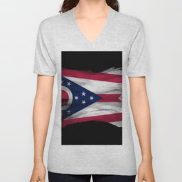 Ohio state flag brush stroke, Ohio flag background V Neck T Shirt