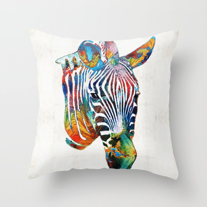 Colorful Zebra Face by Sharon Cummings Throw Pillow