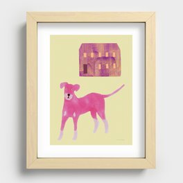 Dog and a House - Pink and Beige Recessed Framed Print