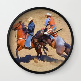 The Saddle Bronc and the Pickup Man - Rodeo Art Wall Clock