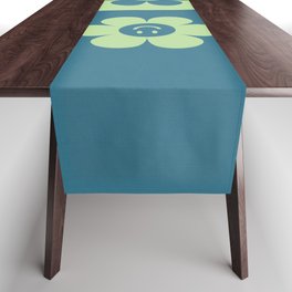 Yin yang retro floral smiley # mint sage Table Runner