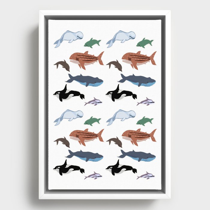 Whales & Dolphins Framed Canvas