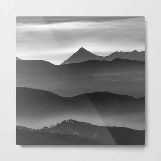 "Misty mountains". Sunset. BW Metal Print