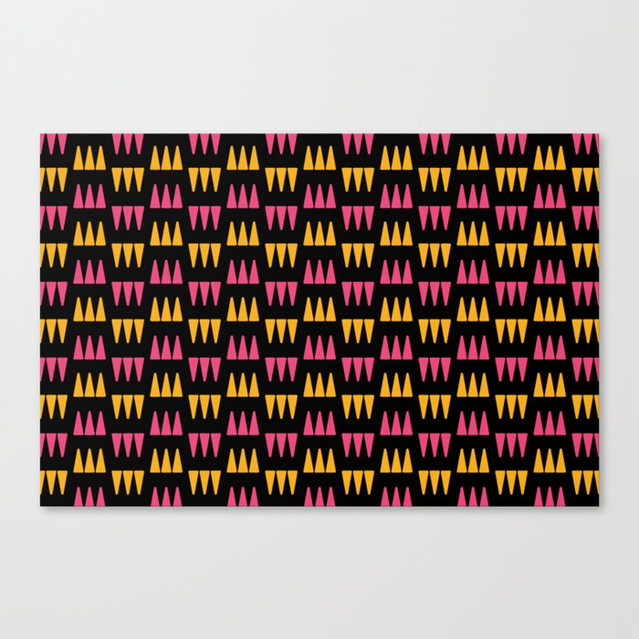 Retro Modernist Geometric Tri-Triangle Pattern 733 Black Pink and Yellow Canvas Print