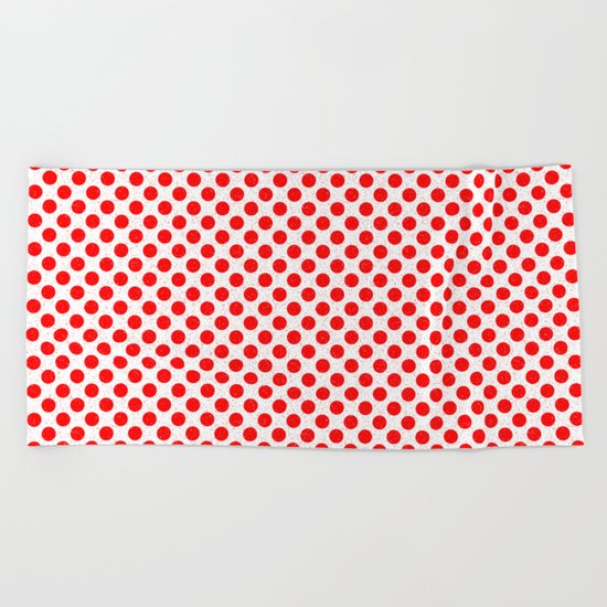 Polka Dot Red and White Pattern Beach Towel