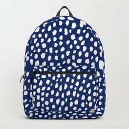 Handmade polka dot brush strokes (white/navy blue) Backpack