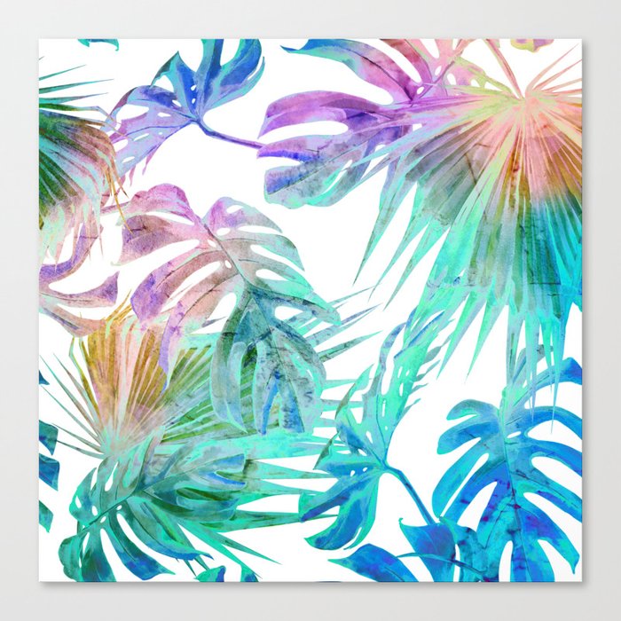 Simply Palm Leaves in Hologram Island Canvas Print