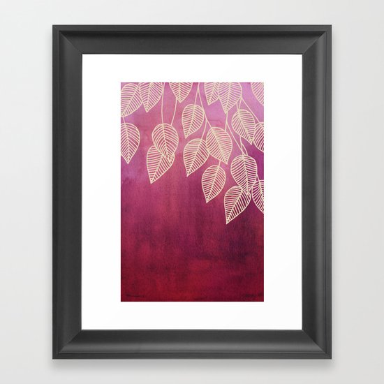 Magenta Garden - watercolor & ink leaves Framed Art Print