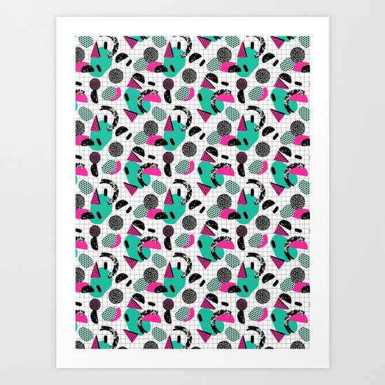 Cha Ching - abstract throwback memphis retro 80s 90s pop art grid shapes Art Print