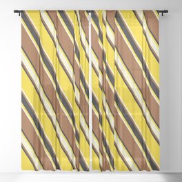 [ Thumbnail: Yellow, Light Yellow, Brown & Black Colored Stripes Pattern Sheer Curtain ]