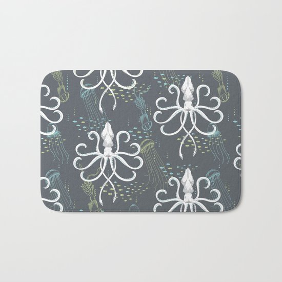 Ghostly Squid Damask Bath Mat