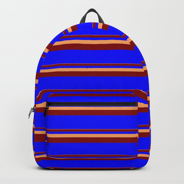 Brown, Maroon, and Blue Colored Lined Pattern Backpack