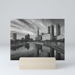 Downtown Columbus Ohio skyline in black and white Mini Art Print