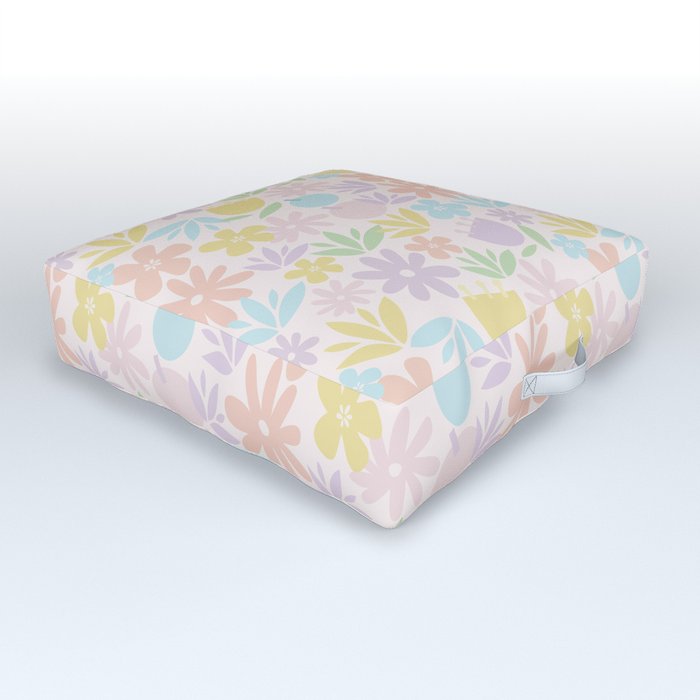 Danish Pastel Boho Floral Pattern | Cute Pastel Floral | Minimalist Flower Outdoor Floor Cushion