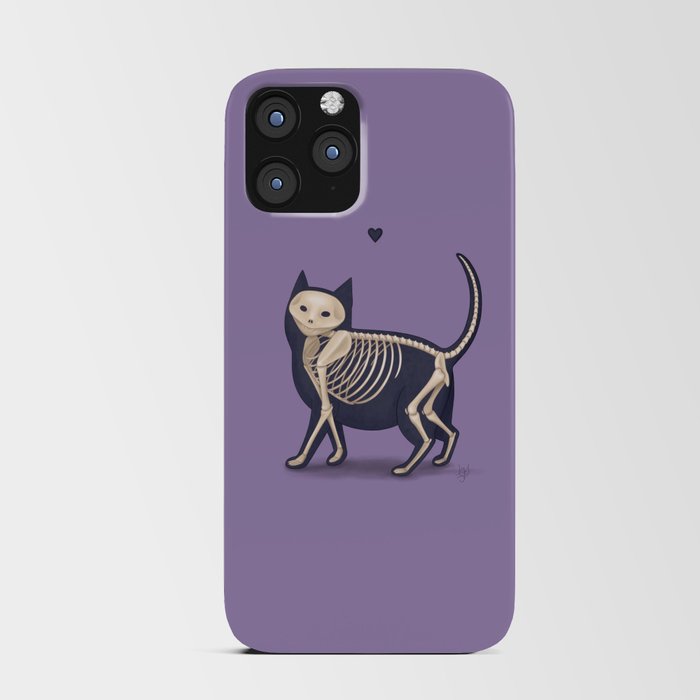 Skeleton Cat Purple Background iPhone Card Case