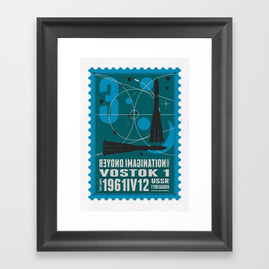 Beyond imagination: Vostok 1 postage stamp Framed Art Print