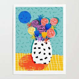 Legit - throwback abstract floral still life memphis retro 80s style vase with flowers Poster
