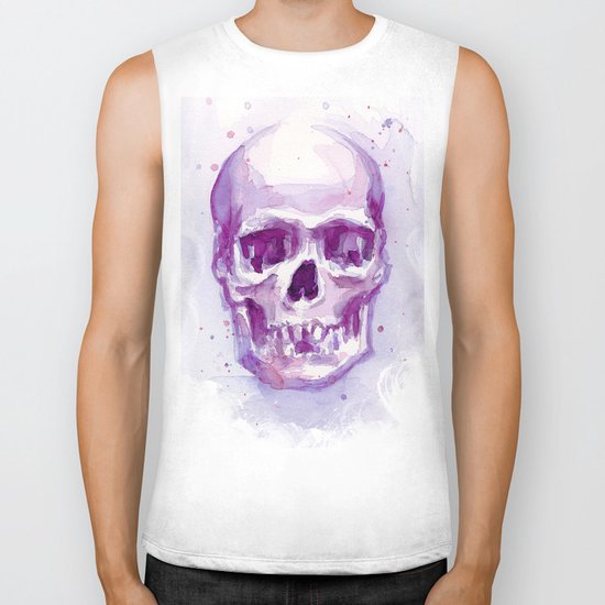 Pink Skull Watercolor Purple Abstract Biker Tank