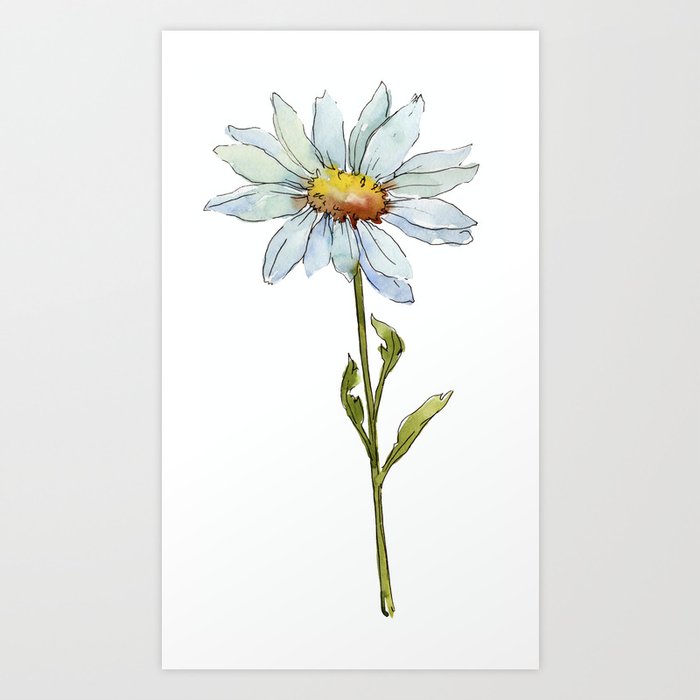 Frosty Blue Daisy Water Colour Painting Art Print By Context Society6