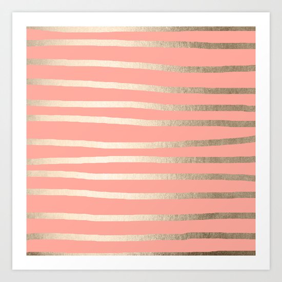 Simply Drawn Stripes in White Gold Sands and Salmon Pink Art Print