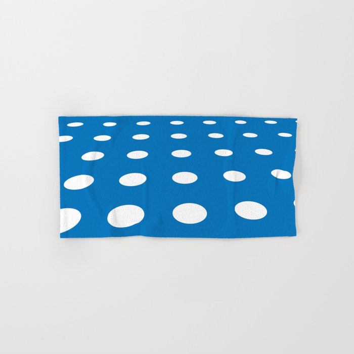 White Dots On A Blue Background Abstract Art Hand Bath Towel By