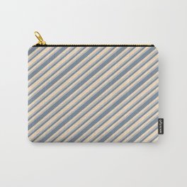 [ Thumbnail: Bisque, Grey, and Light Slate Gray Colored Striped Pattern Carry-All Pouch ]