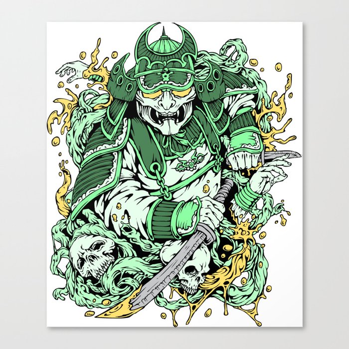 Japanese Samurai With Demon Mask And Sword Canvas Print By