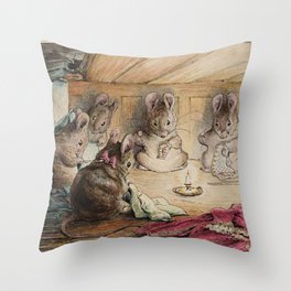 Mice sewing - Beatrix Potter Throw Pillow