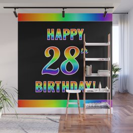 [ Thumbnail: Fun, Colorful, Rainbow Spectrum “HAPPY 28th BIRTHDAY!” Wall Mural ]