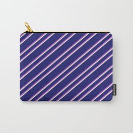 [ Thumbnail: Midnight Blue, Orchid, and Beige Colored Lined Pattern Carry-All Pouch ]