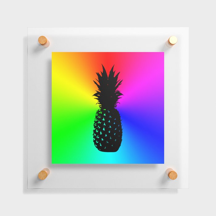 Neon Rainbow Black Ombre Pineapple Floating Acrylic Print