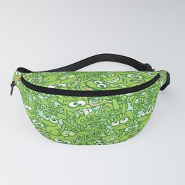 Funny green frogs entangled in a messy pattern Fanny Pack
