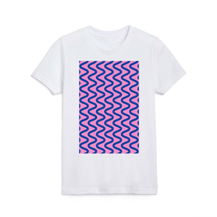 Squiggly Lines in Bright Pink and Blue Kids T Shirt