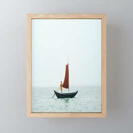 A Man Rowing A Small Boat With a Sail in Bangladesh Framed Mini Art Print