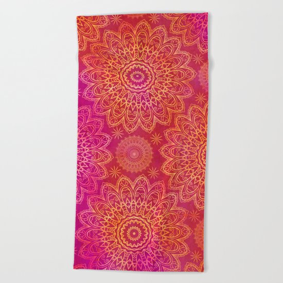 Mandala Watercolor Pattern pink orange Beach Towel