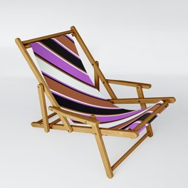 [ Thumbnail: Sienna, Mint Cream, Orchid & Black Colored Pattern of Stripes Sling Chair ]