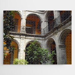 Mexico Photography - Beautiful Garden Surrounded By Mexican Architecture Jigsaw Puzzle