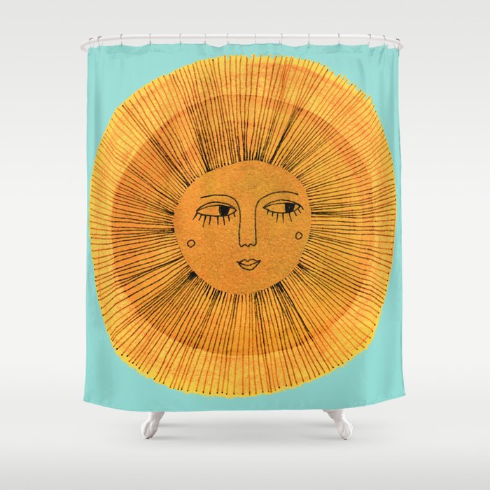 Sun Drawing Gold and Blue Shower Curtain