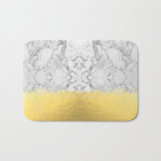 Marble with Brushed Gold - Gold foil, gold, marble, black and white, trendy, luxe, gold phone Bath Mat