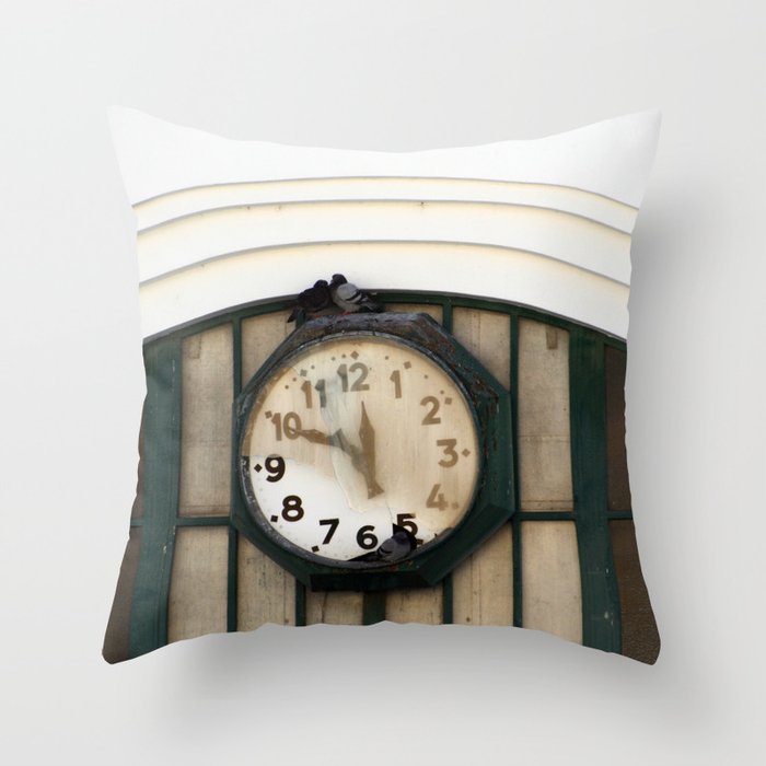 Vintage Station Clock with Birds Throw Pillow