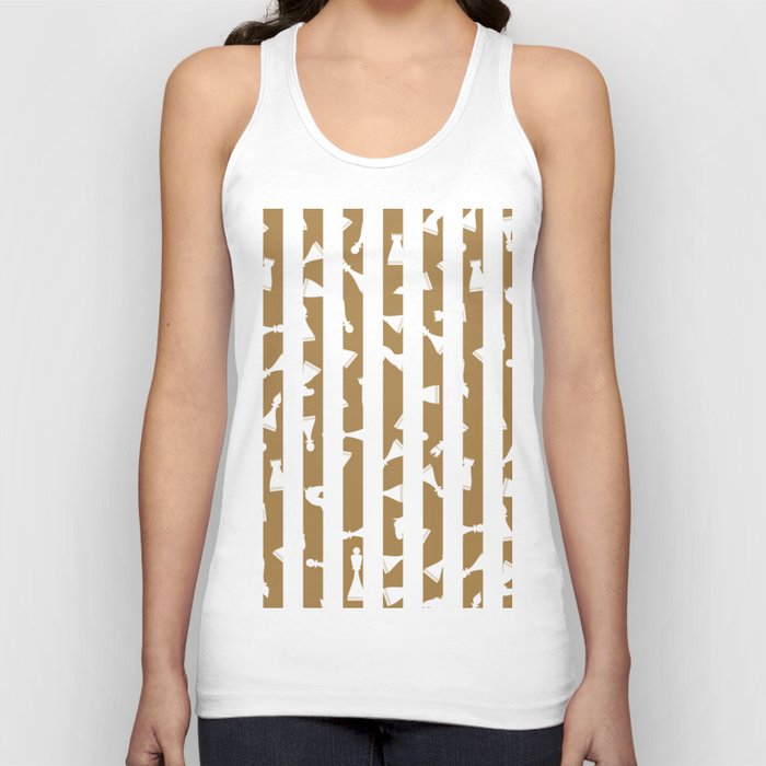 White Chess Pieces on Gold and White Stripes Tank Top